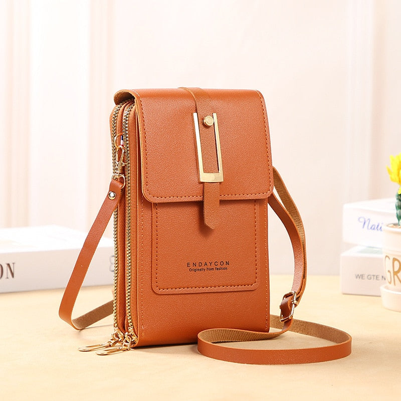 Drune | Leder Smartphone Clutch Damen Handtasche mit Touchscreen-Fenster