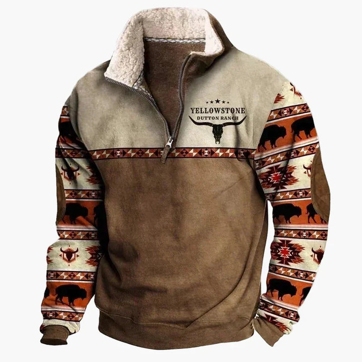 Drune | Vintage Western Half-Zip Pullover mit Ethno-Muster für Outdoor und Freizeit