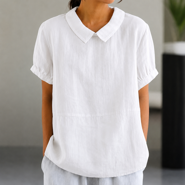 Drune | Bequeme Baumwoll Leinen Bluse mit Peter Pan Kragen