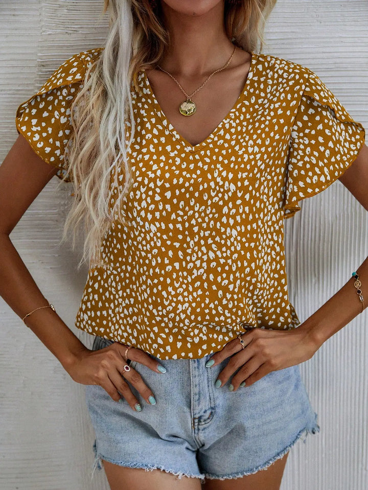 Drune | Kurzärmlige Sommerbluse mit Slim Fit Ohne Kragen