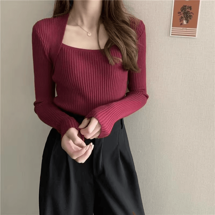 Drune | Weicher, Warmer Strickpullover Mit Quadratischem Kragen