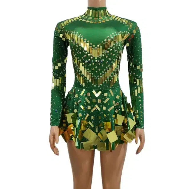 Drune | Spiegel Party Kleid Schwarz Stretch Bühnen Tanzkleid