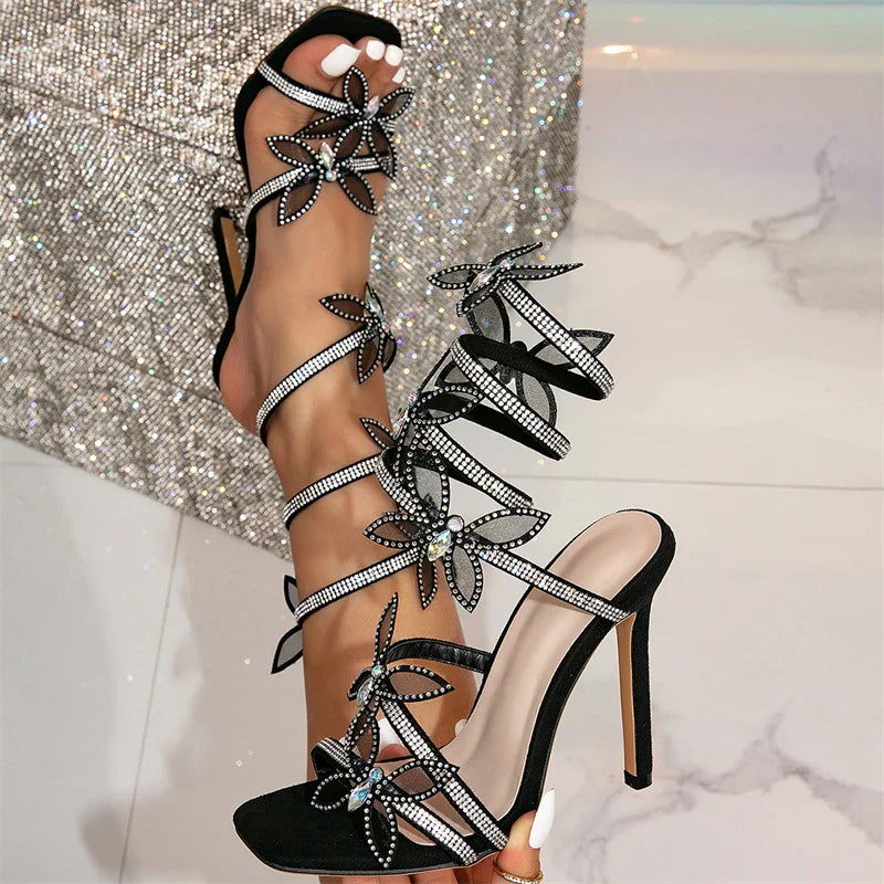 Drune | Eilyken Fashion Sexy Peep Toe Kristall Schmetterling Knot Ankel Riemen Sandalen Frau Stiletto Hohe Absätze Schuhe Bankett Fest Pumps Schuhe
