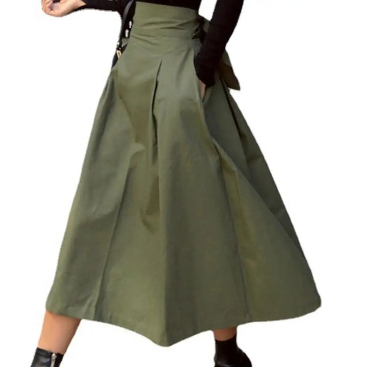 Drune | Einfarbiger Midi-Rock Damen Sommerrock Hohe Taille A-Linie Rock für Damen Knöchellanger Rock Faldas Larga