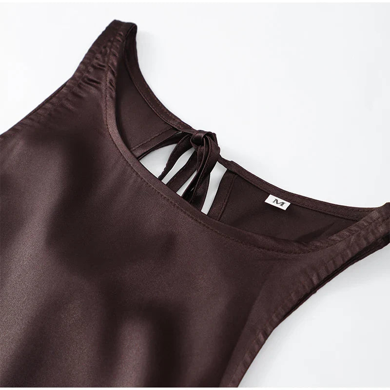 Drune | Einfarbiges Satin Ärmelloses Maxikleid