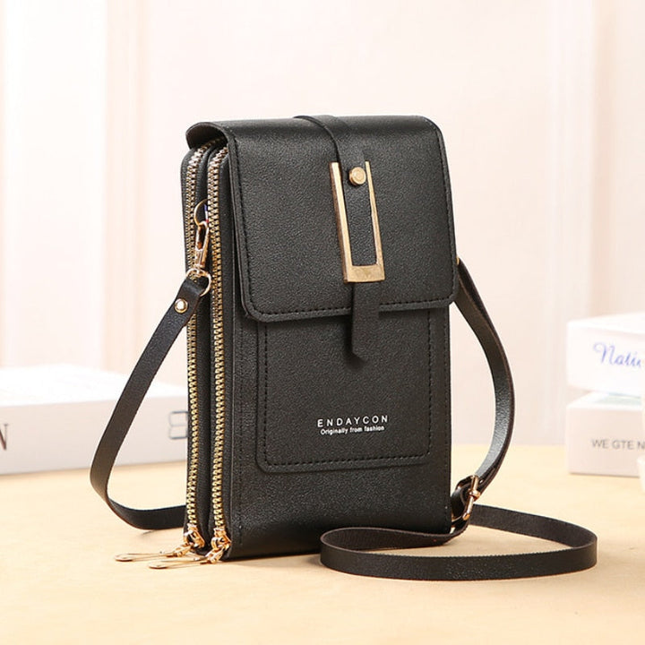 Drune | Leder Smartphone Clutch Damen Handtasche mit Touchscreen-Fenster
