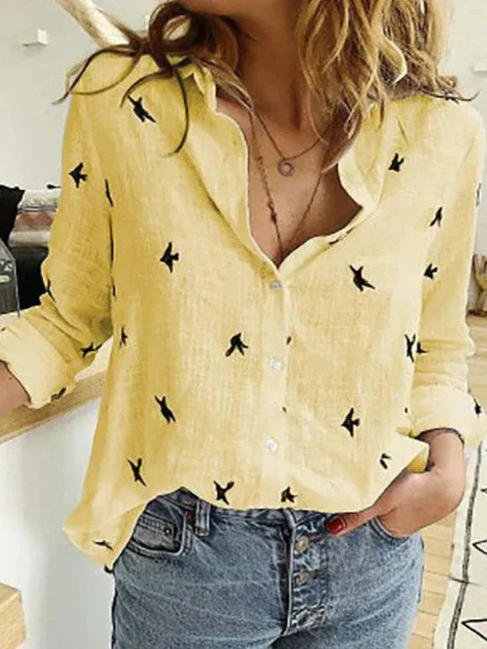 Drune | Elegant, Legeres Damenshirt mit Langen Ärmeln aus Baumwolle und Leinen