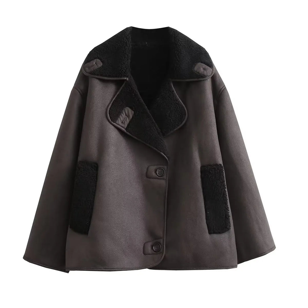 Drune | Warme PU-Jacke mit Taschen für Frauen