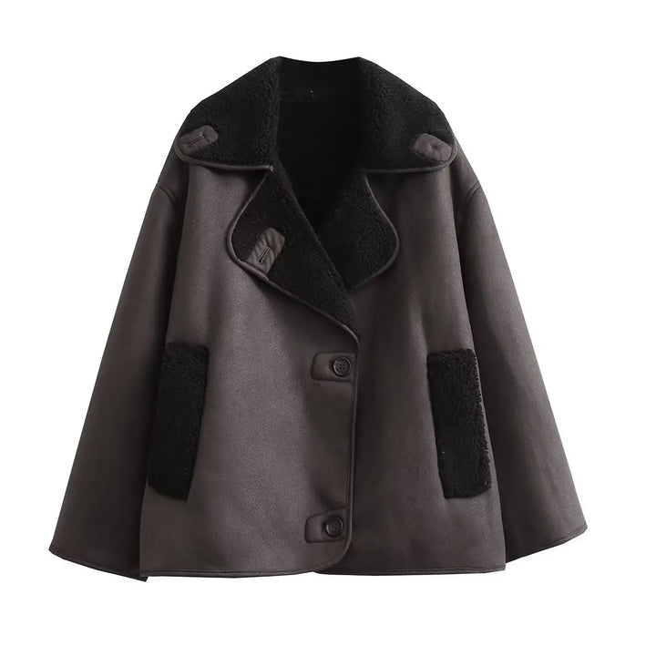 Drune | Warme PU-Jacke mit Taschen für Frauen