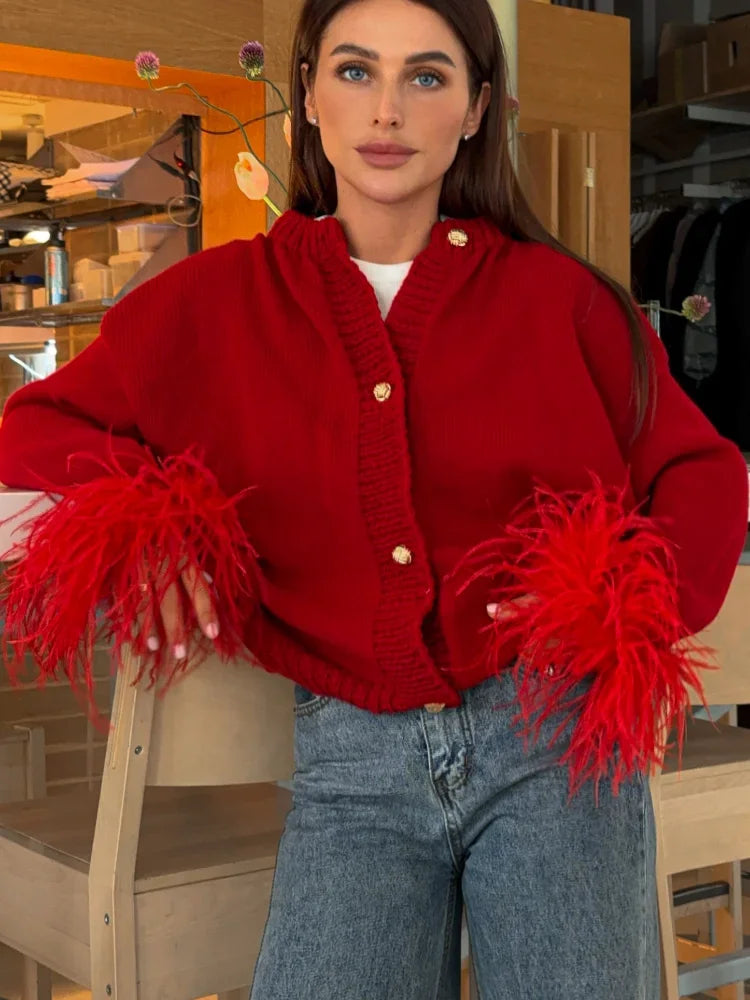 Drune | Schicke Feder Strickjacke