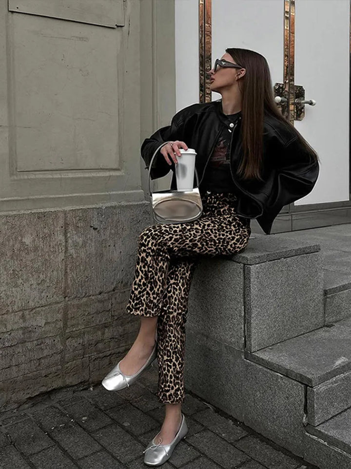 Drune Leopard-Print-Jeans | Stylische schmale Streetwear Damenhose im Pencil-Stil