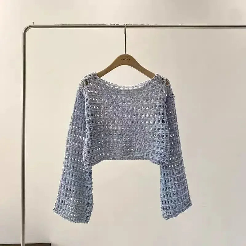 Drune | Langes Gehäkeltes Strickoberteil für Frauen