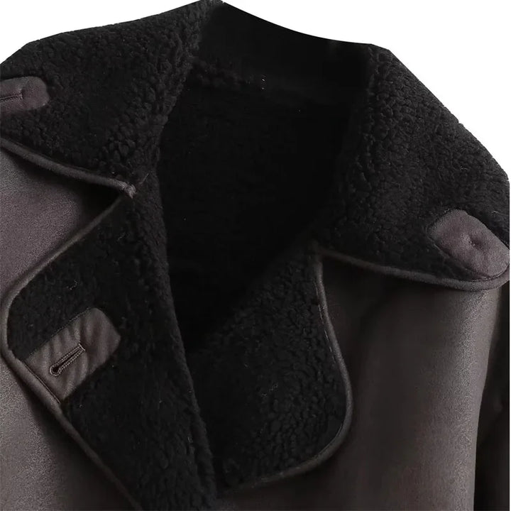Drune | Leder Winterjacke mit Plüschfutter und Weitem Kragen