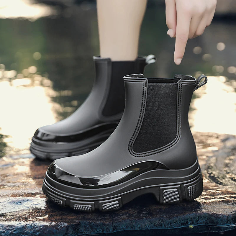 Drune | Gummistiefel Wasserdicht Kurz Knöchel Slip on mit Grip Sohle