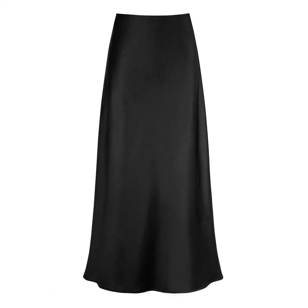 Drune | Faux-Seiden-Satin Damenrock Elegant Hohe Taille A-Linie Fischschwanzrock Glänzend Büro Dame Ausgestellt Saum Maxi Rock Gemusterte Röcke