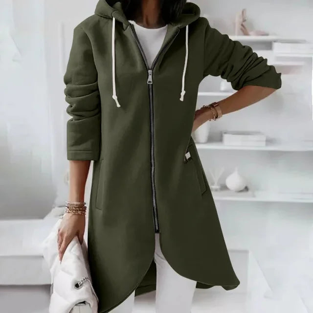 Drune | Kapuzenstrickjacke mit geschwungenem Saum