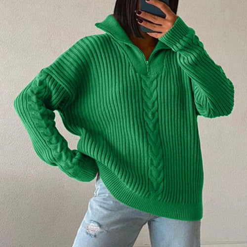 Drune V-Sweater | Bequemer Zopfpullover mit V-Ausschnitt, Rollkragen und Reißverschluss