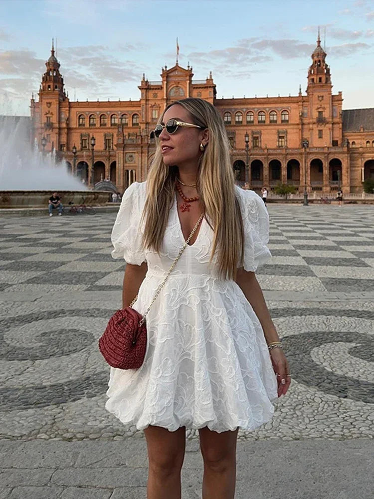 Drune | Kleid Mit Bestickten Puffärmeln Für Frauen