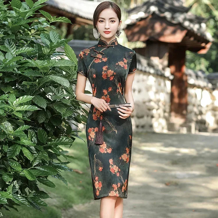 Drune | Cheongsam Qipao Mode Kleidung Lässig Elegant Ethnischer Stil Vintage Kleid für Frauen Streetwear Frauen Kleidung Festlich Chinesisch