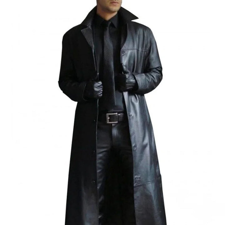 Drune | Lange Lederjacke Für Herren Mit Kragen