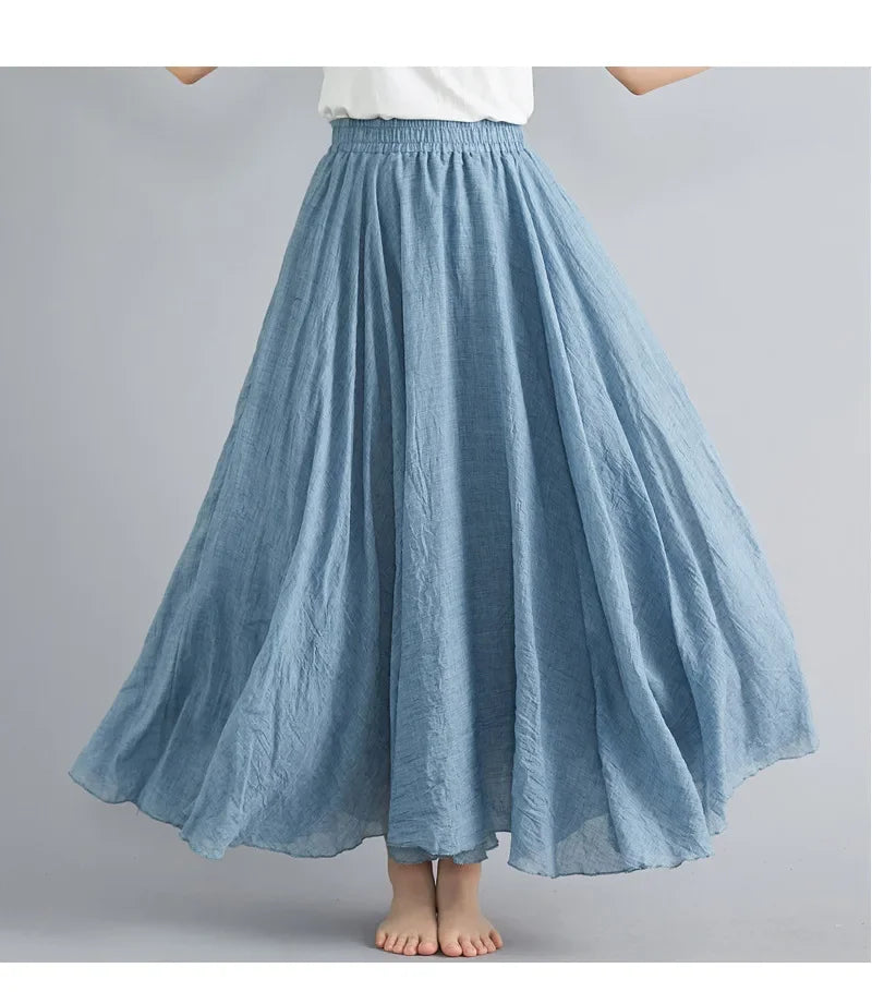 Drune | Mode Baumwolle Leinen Kleidung Frauen Röcke Maxi Y2K Elegant Strand Saia Ropa Mujer Lässiges Kleid Boho Lange Röcke Faldas Harajuku