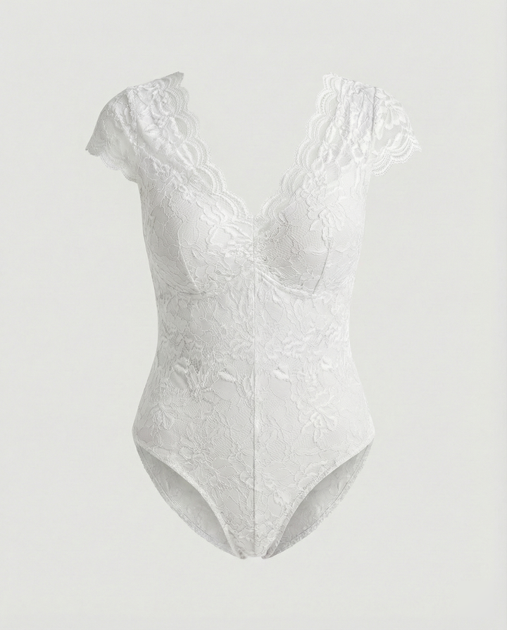 Drune - Elegante Body Suit mit Spitzenärmeln und V-Ausschnitt