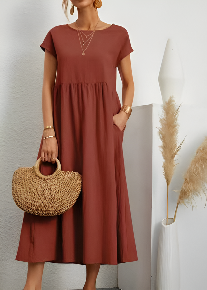 Drune | Damen Baumwoll Leinen Midi Kleid
