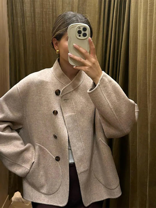 Drune | Stehkragen Knopfverschluss Mantel Fronttaschen Kurze Jacke