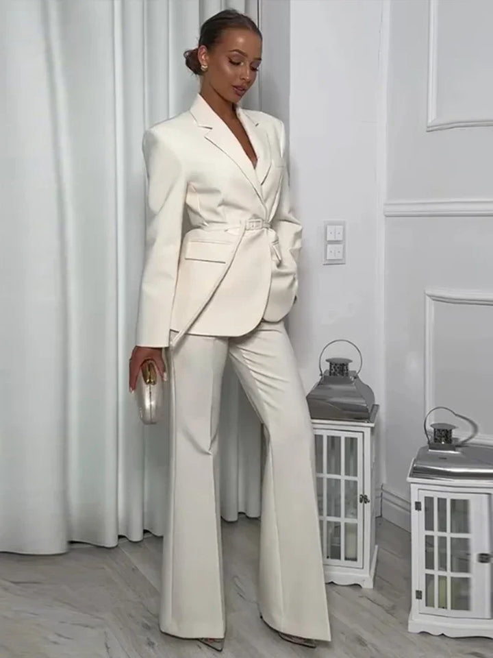 Drune | Overall Blazer mit Gürtel Weite Hose Luxuriöser Stoff