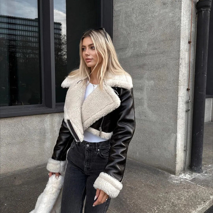 Drune | Lederjacke mit Teddy Fleece Innenfutter