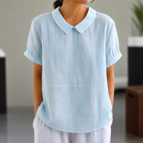 Drune | Bequeme Baumwoll Leinen Bluse mit Peter Pan Kragen