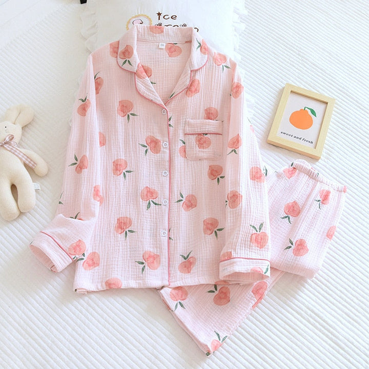 Drune | Baumwolle Pyjama Set für Frauen Pfirsich
