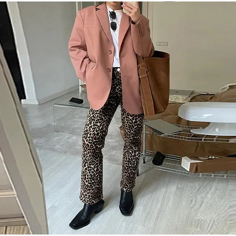 Drune Leopard-Print-Jeans | Stylische schmale Streetwear Damenhose im Pencil-Stil