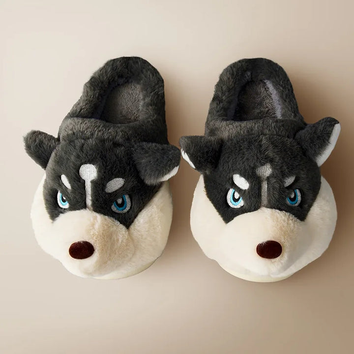 Drune | Weiche Damenschuhe Niedliche Husky Hausschuhe für Zuhause
