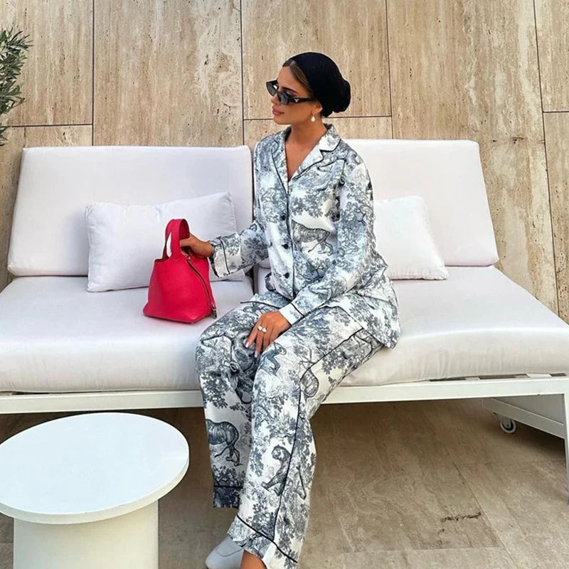 Drune | Bedrucktes Satin-Pyjama-Set