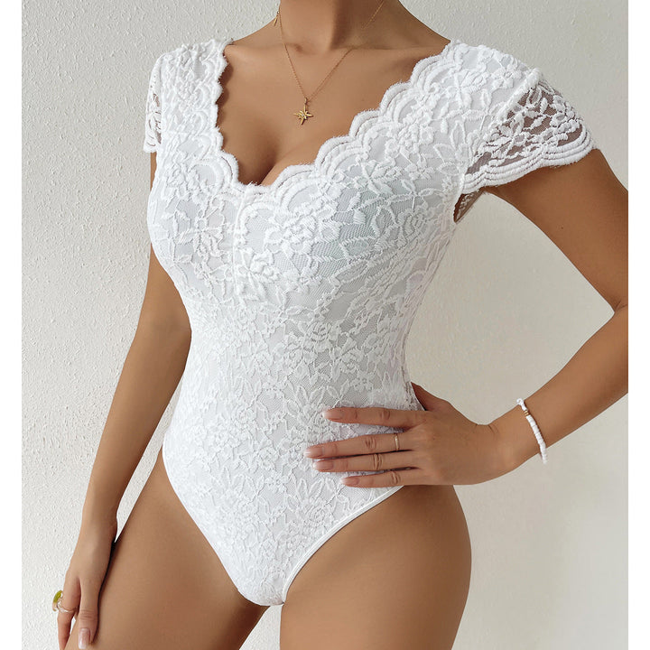 Drune | Fit V-ausschnitt Spitzenbodysuit Atmungsaktives Stretchmaterial Elegante Ganzjahresbekleidung