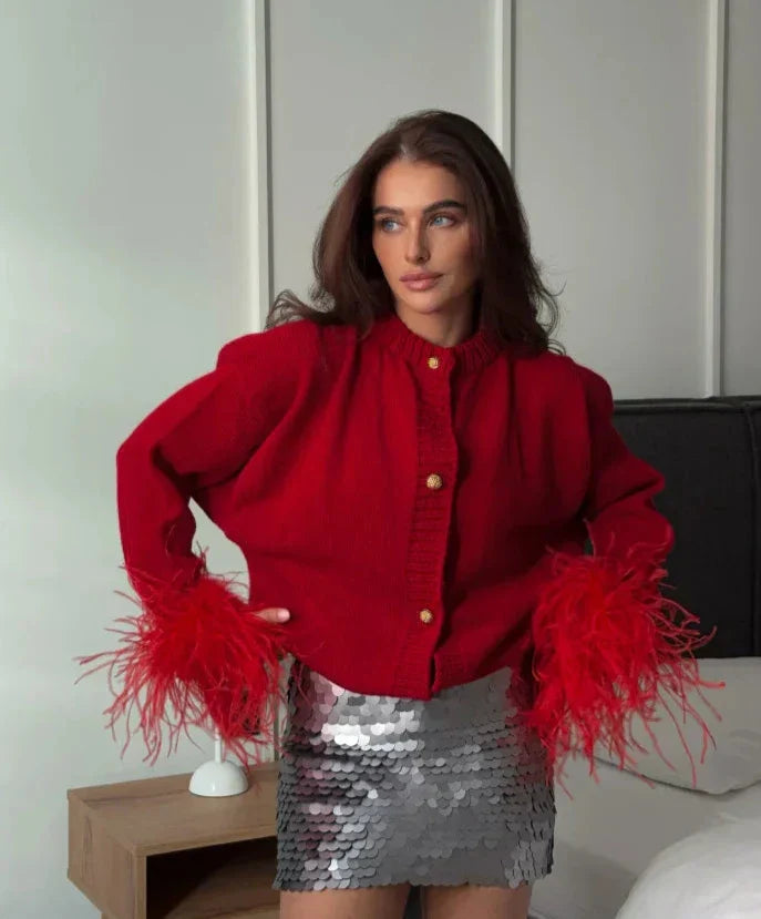 Drune | Schicke Feder Strickjacke