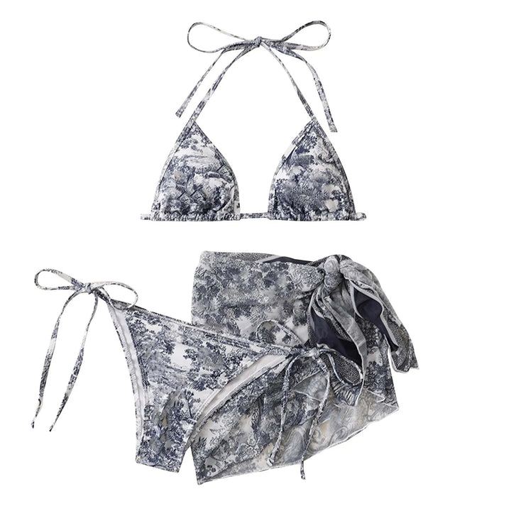 Drune | Damen Dreiteilig Badekleidung Sommer Push-Up Hohe Taille Bikini Set mit Bedeckung Rock Tie Dyed Schwimmen Badeanzug Strandbekleidung