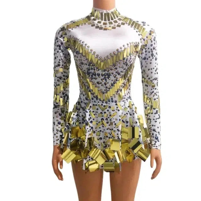 Drune | Spiegel Party Kleid Schwarz Stretch Bühnen Tanzkleid