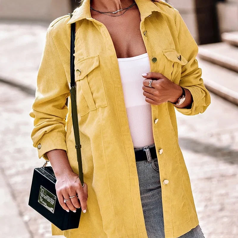 Drune | Damen Gelbe Cordjacke Stilvolle Jacke Klassischer Stil