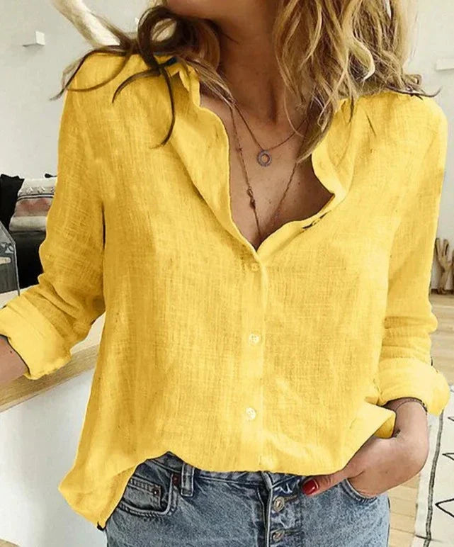 Drune | Elegant, Legeres Damenshirt mit Langen Ärmeln aus Baumwolle und Leinen
