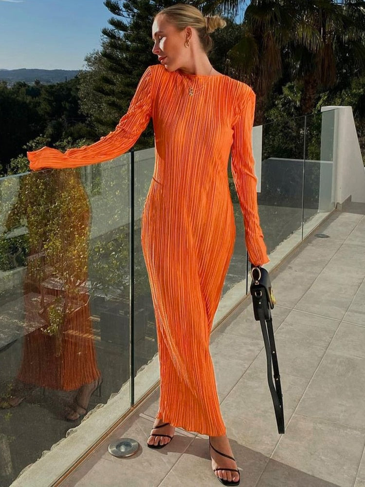 Drune - Enganpassendes Midi-Kleid mit langen Ärmeln für Frauen