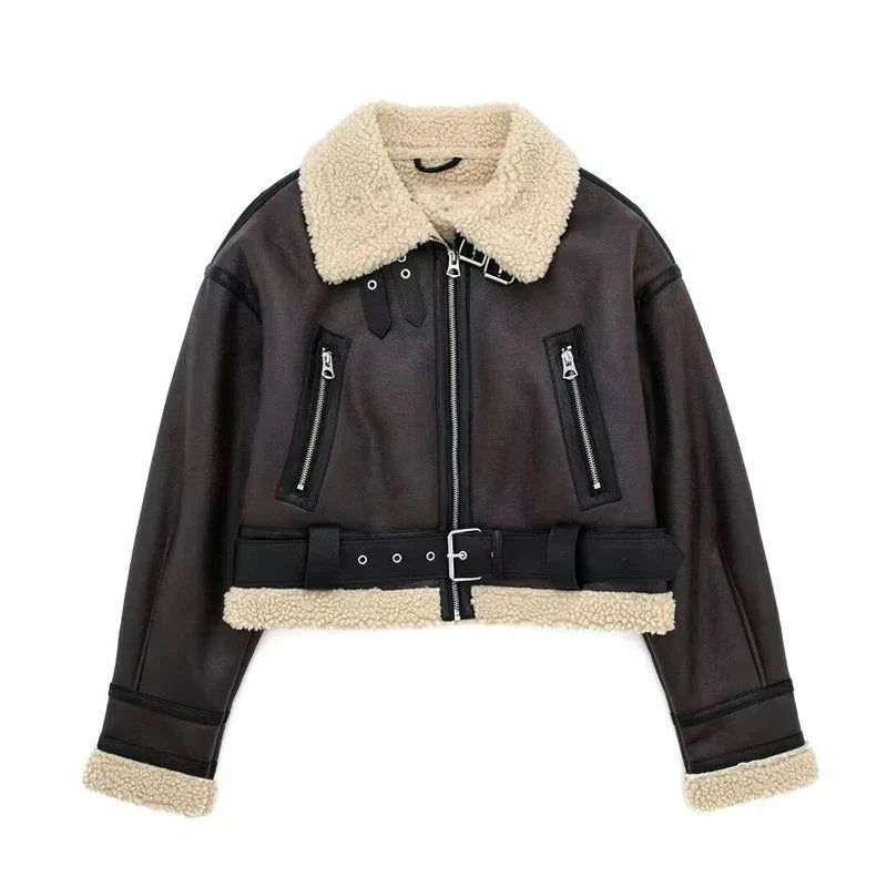 Drune | Aviator Jacke - Faux Shearling Futter - Gürteldesign
