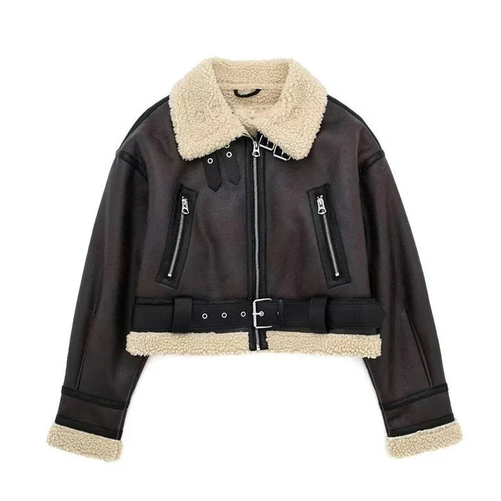 Drune | Aviator Jacke - Faux Shearling Futter - Gürteldesign
