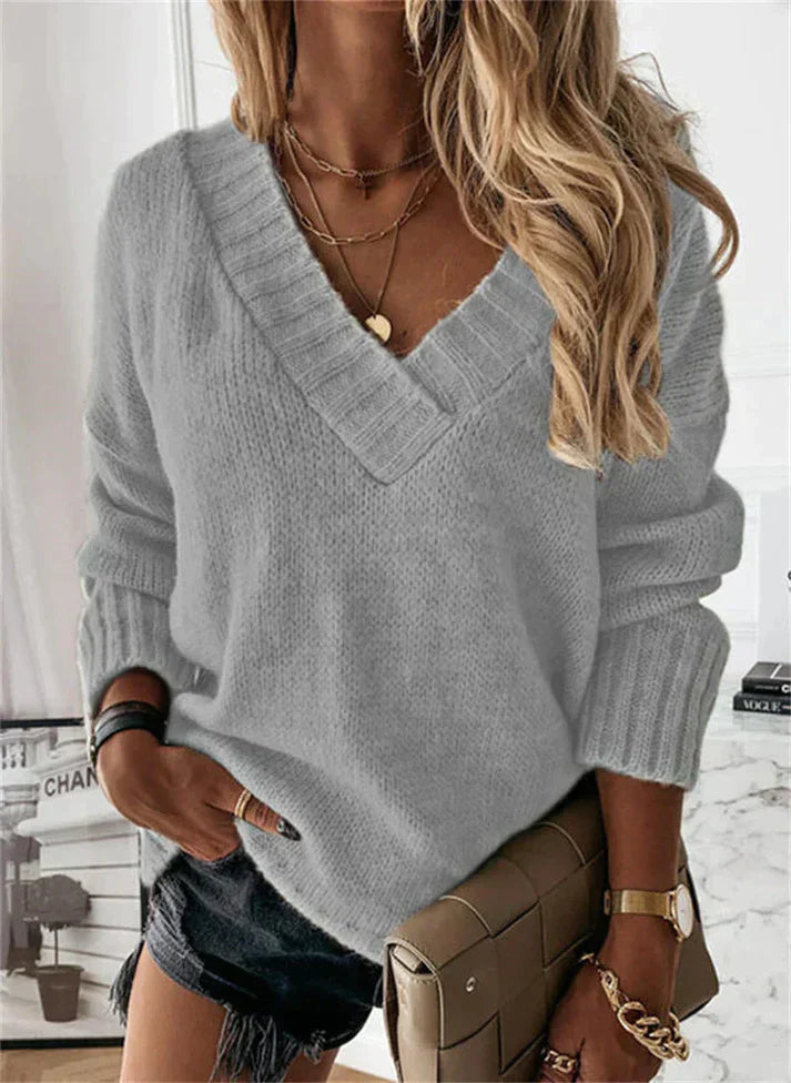 Drune | Damen-Strickpullover mit V-Ausschnitt - Oversize Look für Herbst & Winter