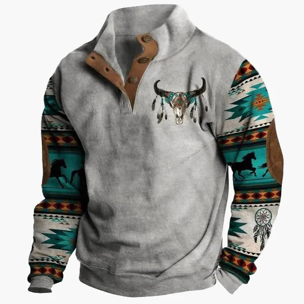 Drune | Vintage Western Sweatshirt mit Ethno-Muster und Stehkragen - Freizeitpullover