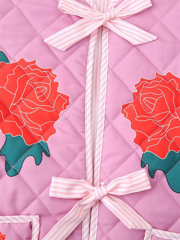 Drune | Mantel Rosa Damen mit Patchwork und Schleife