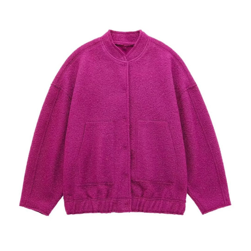 Drune | Damen Oversized Jacke Top Coat Lange Ärmel mit Versteckten Knöpfen