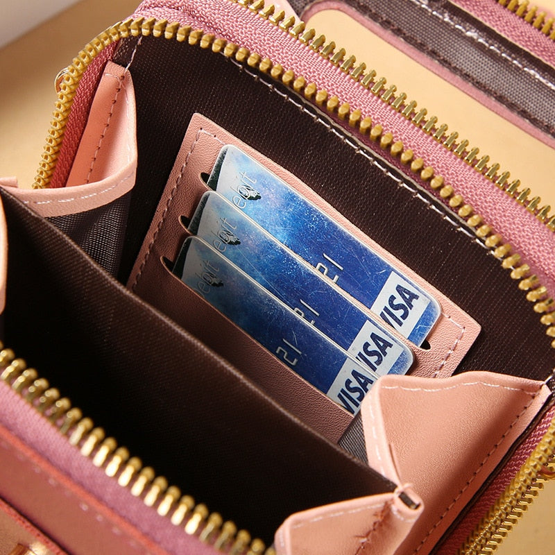 Drune | Leder Smartphone Clutch Damen Handtasche mit Touchscreen-Fenster