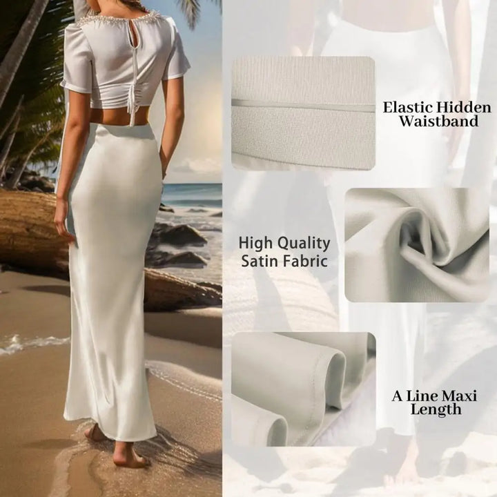 Drune | Faux-Seiden-Satin Damenrock Elegant Hohe Taille A-Linie Fischschwanzrock Glänzend Büro Dame Ausgestellt Saum Maxi Rock Gemusterte Röcke